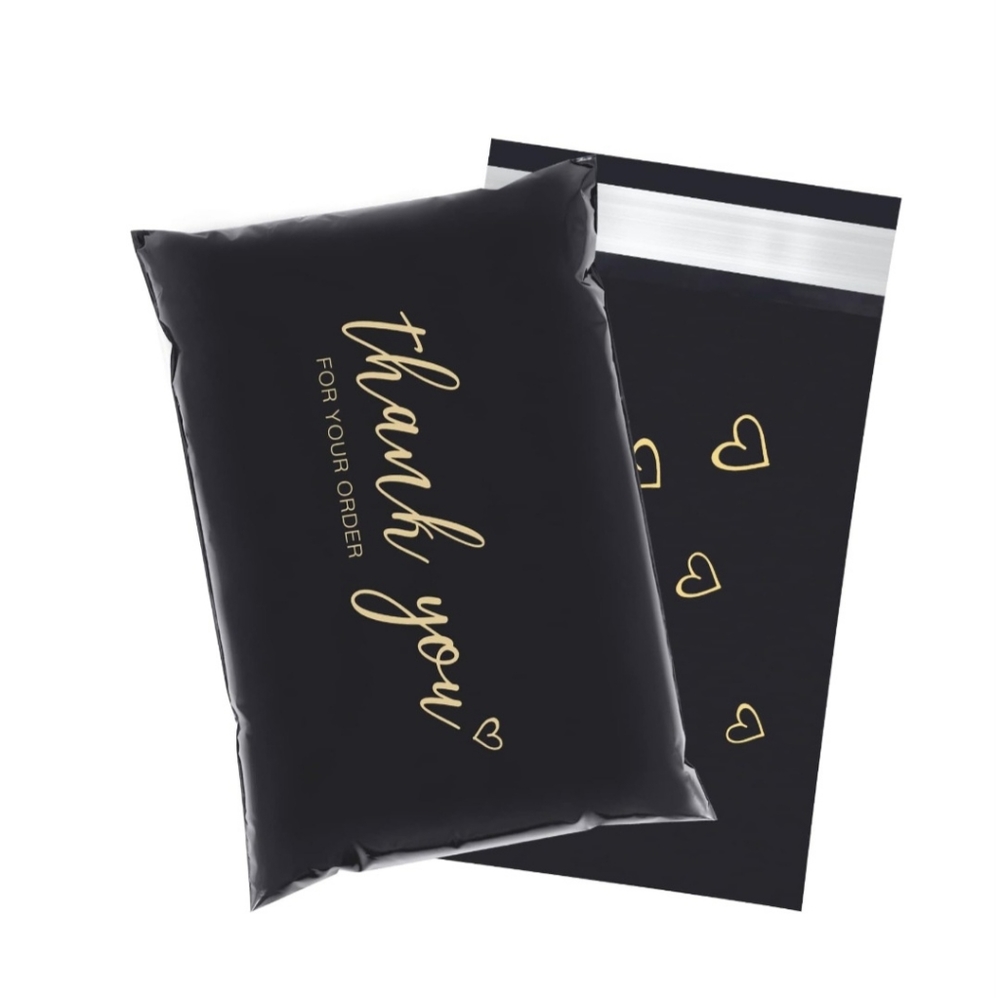 15 Thank You Poly Mailer 6x9 Inch Packaging Bags Black Envelopes